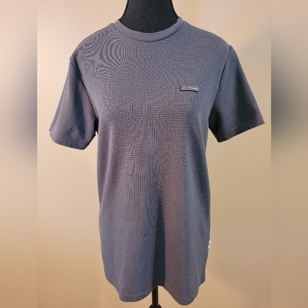DAILY AESTHETIKZ Men's Short Sleeve T-shirt, Waffle Material, Grey, Size Medium